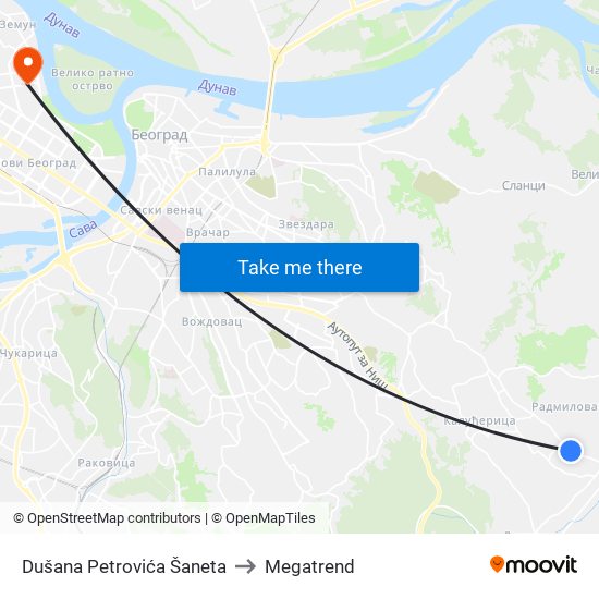 Dušana Petrovića Šaneta to Megatrend map
