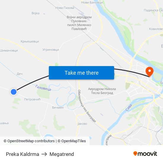 Preka Kaldrma to Megatrend map