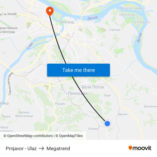 Prnjavor - Ulaz to Megatrend map