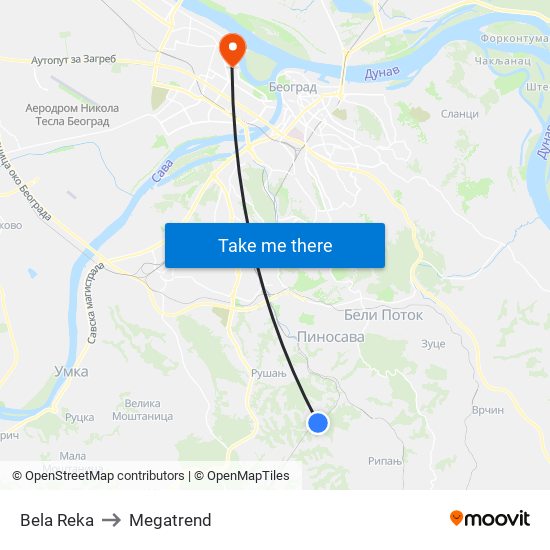 Bela Reka to Megatrend map