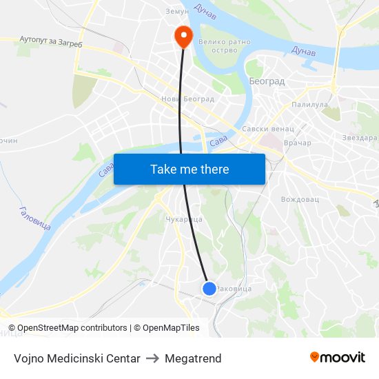 Vojno Medicinski Centar to Megatrend map