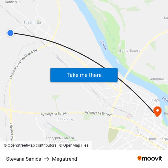 Stevana Simića to Megatrend map