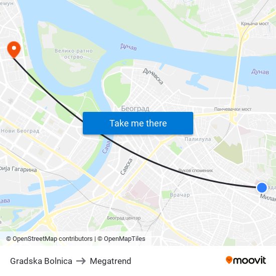 Gradska Bolnica to Megatrend map