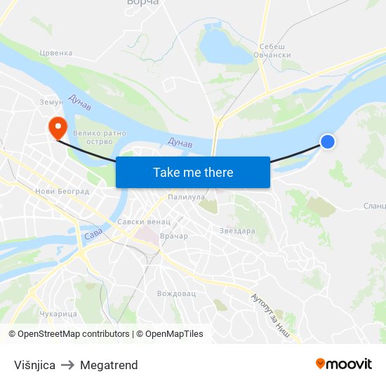 Višnjica to Megatrend map