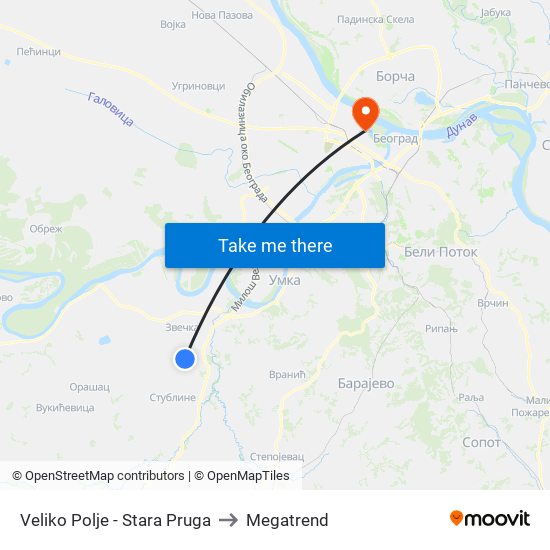 Veliko Polje - Stara Pruga to Megatrend map