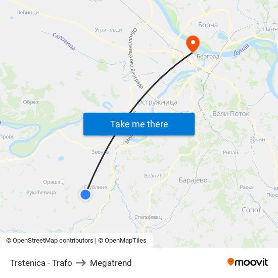 Trstenica - Trafo to Megatrend map
