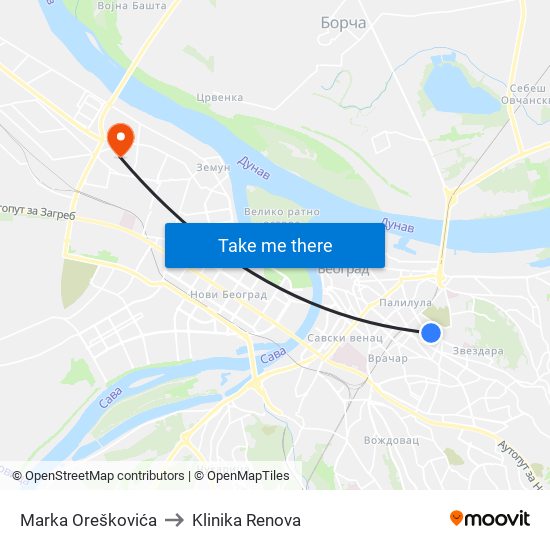 Marka Oreškovića to Klinika Renova map