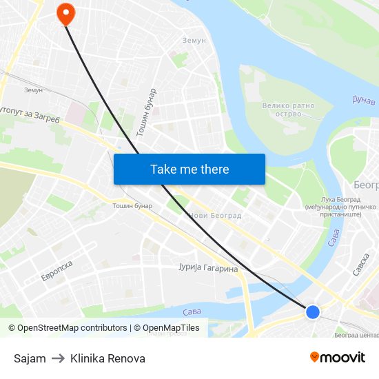 Sajam to Klinika Renova map