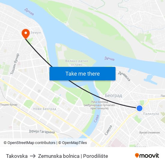 Takovska to Zemunska bolnica | Porodilište map