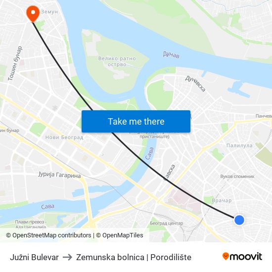 Južni Bulevar to Zemunska bolnica | Porodilište map