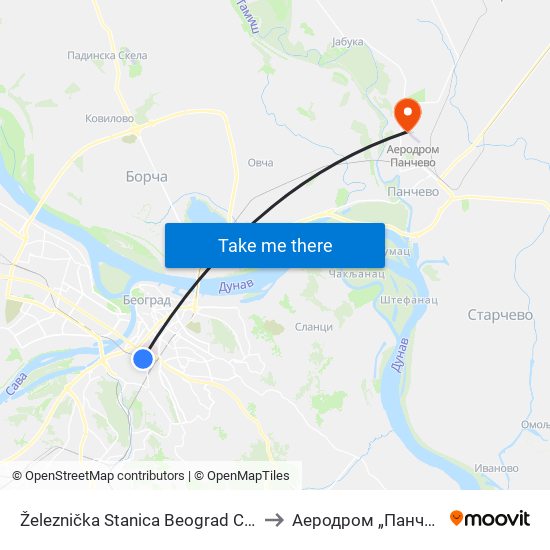 Železnička Stanica Beograd Centar to Аеродром „Панчево“ map