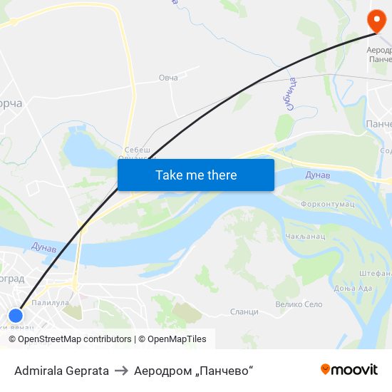 Admirala Geprata to Аеродром „Панчево“ map