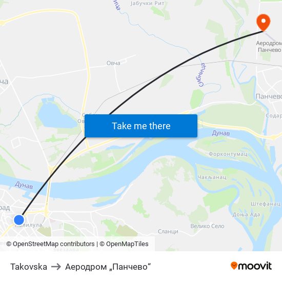 Takovska to Аеродром „Панчево“ map