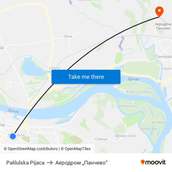 Palilulska Pijaca to Аеродром „Панчево“ map