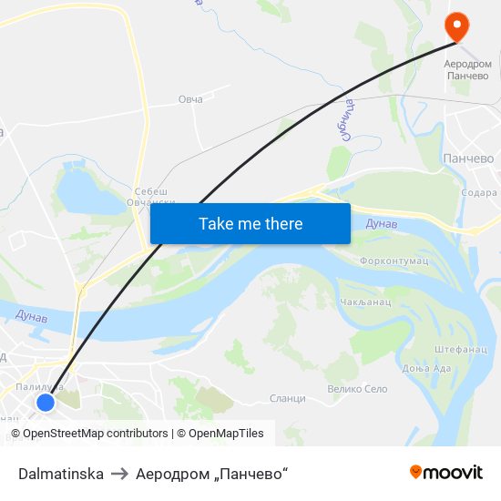 Dalmatinska to Аеродром „Панчево“ map