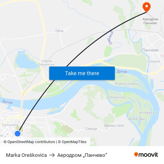 Marka Oreškovića to Аеродром „Панчево“ map