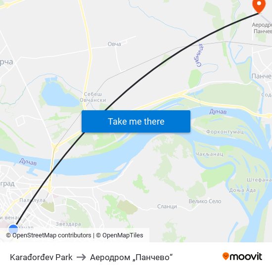 Karađorđev Park to Аеродром „Панчево“ map