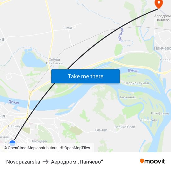 Novopazarska to Аеродром „Панчево“ map