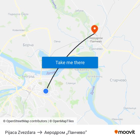 Pijaca Zvezdara to Аеродром „Панчево“ map