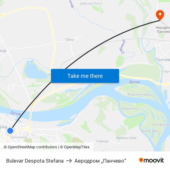 Bulevar Despota Stefana to Аеродром „Панчево“ map