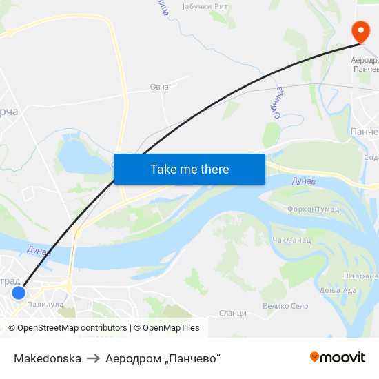 Makedonska to Аеродром „Панчево“ map