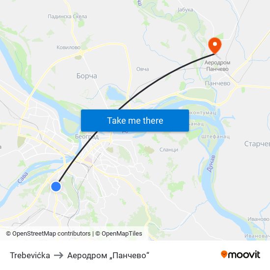 Trebevićka to Аеродром „Панчево“ map