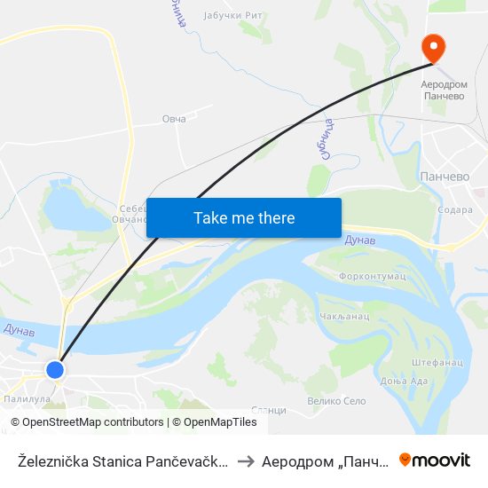 Železnička Stanica Pančevački Most to Аеродром „Панчево“ map