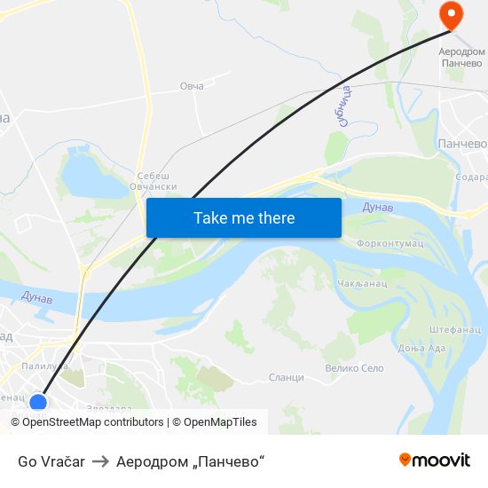 Go Vračar to Аеродром „Панчево“ map