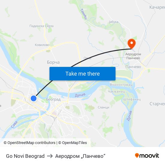 Go Novi Beograd to Аеродром „Панчево“ map