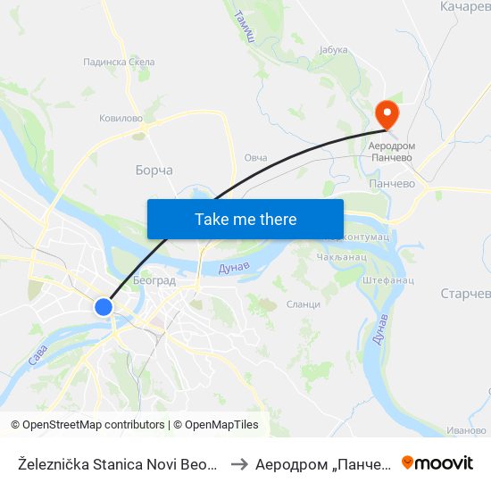 Železnička Stanica Novi Beograd to Аеродром „Панчево“ map