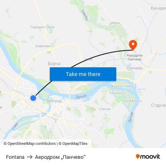 Fontana to Аеродром „Панчево“ map