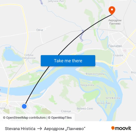 Stevana Hristića to Аеродром „Панчево“ map