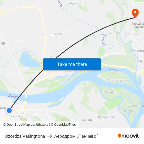 Džordža Vašingtona to Аеродром „Панчево“ map
