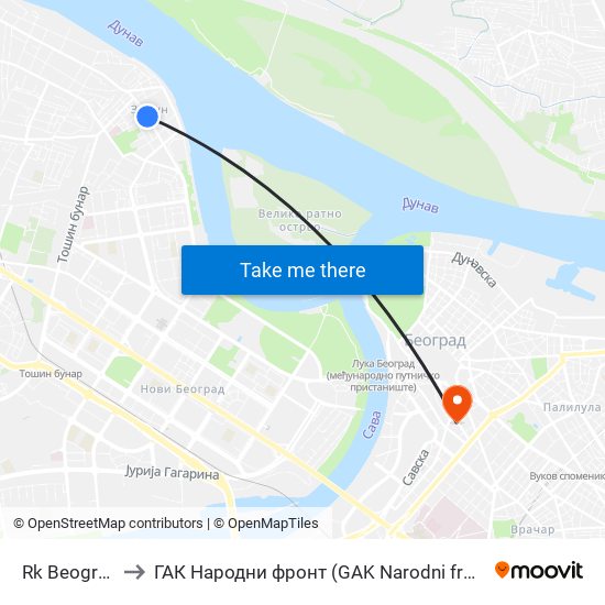 Rk Beograd to ГАК Народни фронт (GAK Narodni front) map