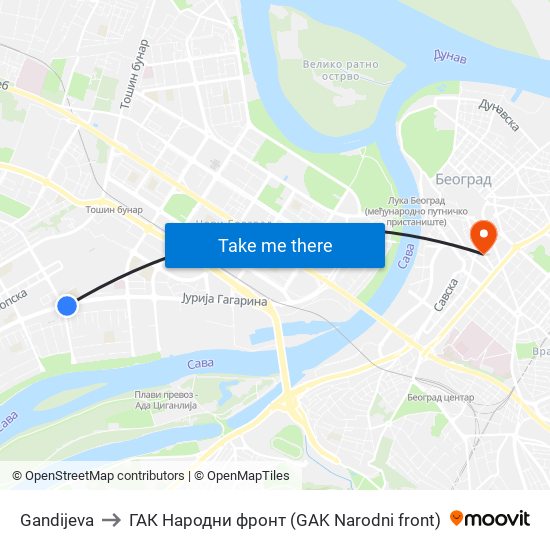 Gandijeva to ГАК Народни фронт (GAK Narodni front) map