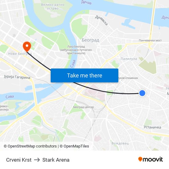 Crveni Krst to Stark Arena map