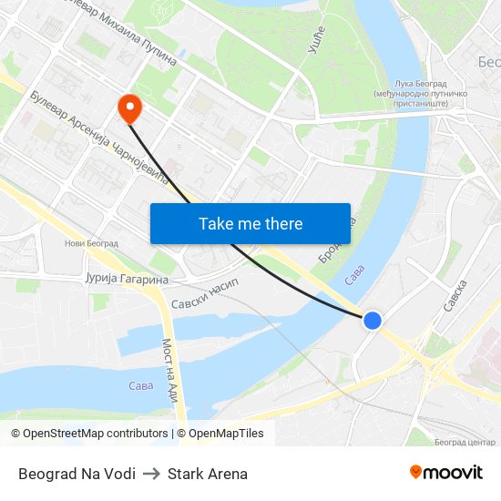 Beograd Na Vodi to Stark Arena map