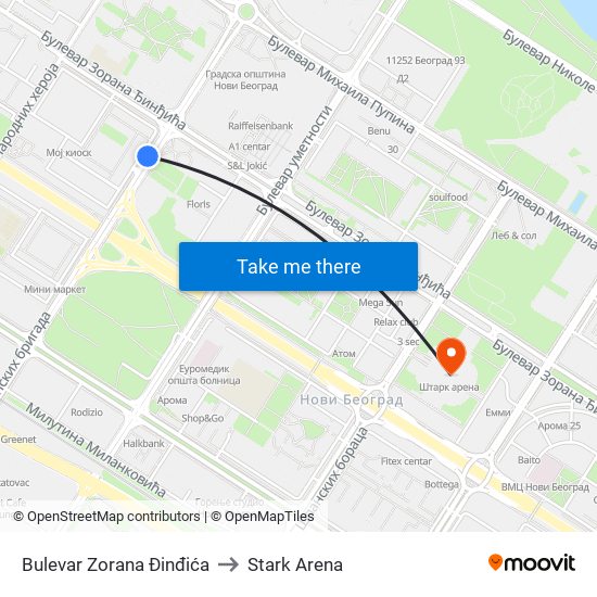 Bulevar Zorana Đinđića to Stark Arena map