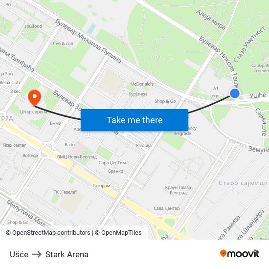 Ušće to Stark Arena map