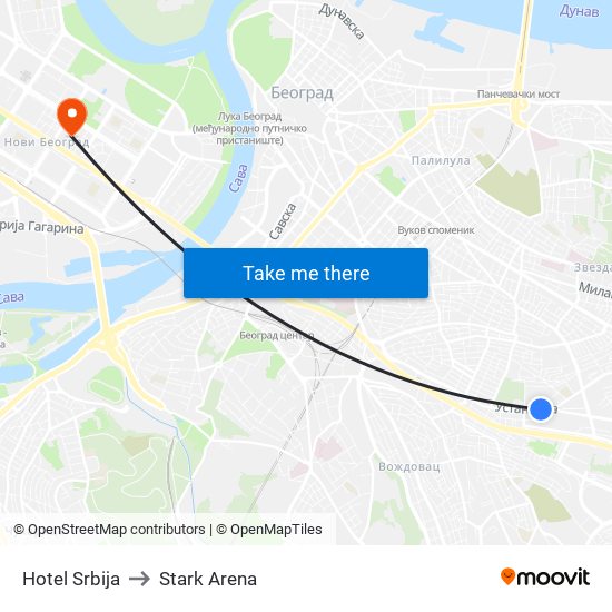 Hotel Srbija to Stark Arena map