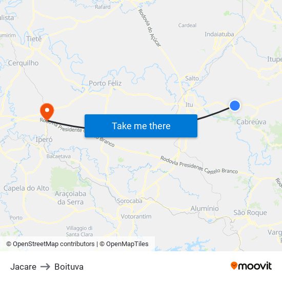 Jacare to Boituva map