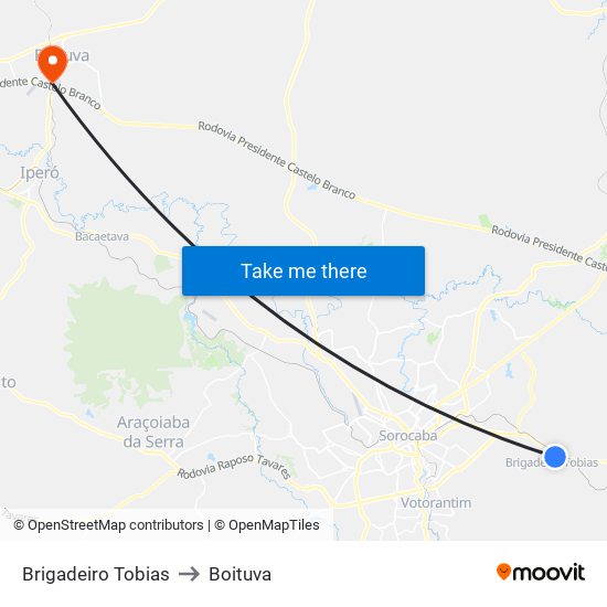 Brigadeiro Tobias to Boituva map