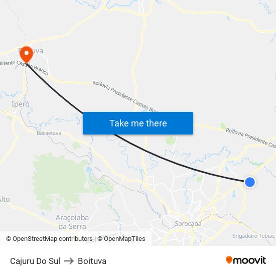 Cajuru Do Sul to Boituva map