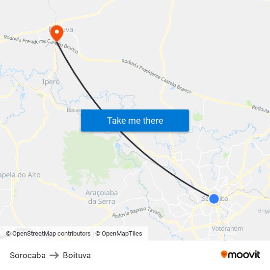 Sorocaba to Boituva map