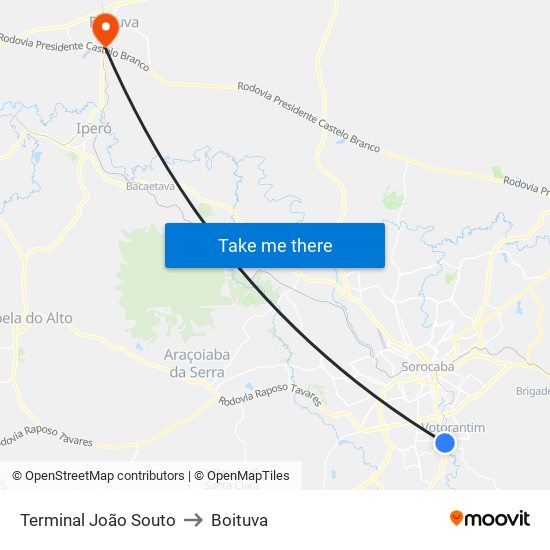 Terminal João Souto to Boituva map