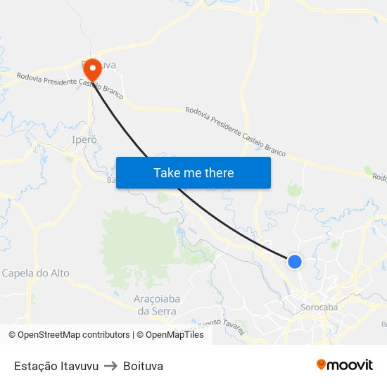 Estação Itavuvu to Boituva map