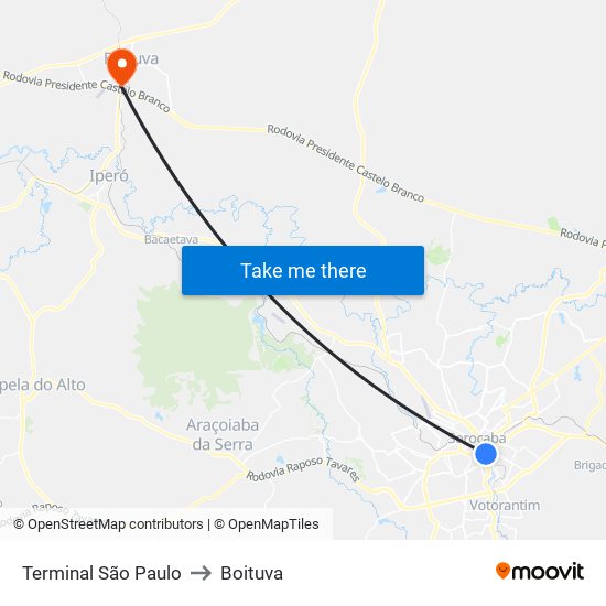 Terminal São Paulo to Boituva map