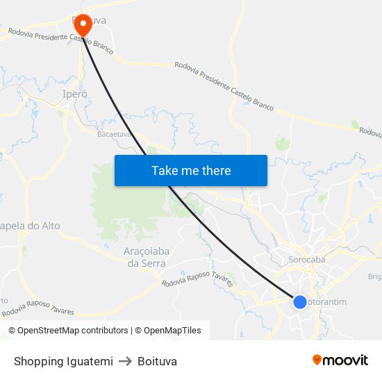 Shopping Iguatemi to Boituva map