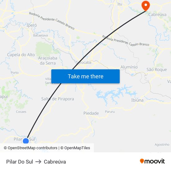 Pilar Do Sul to Cabreúva map