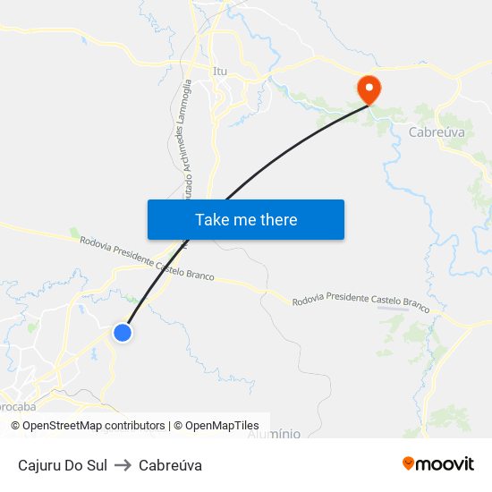 Cajuru Do Sul to Cabreúva map